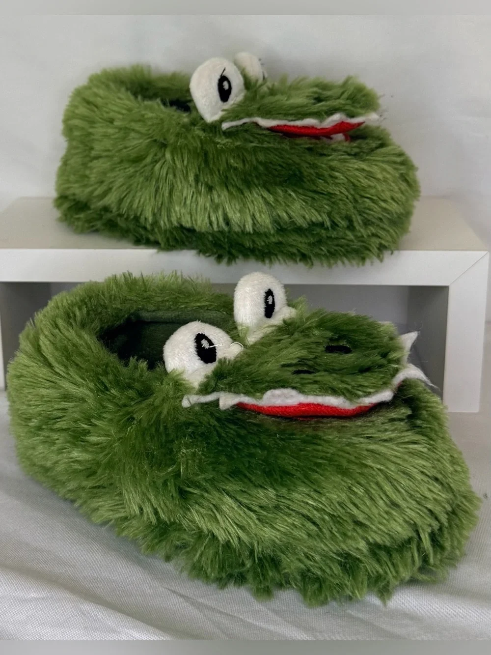 Kidgets Green Monster Plush Kids Slippers with Red Mouth